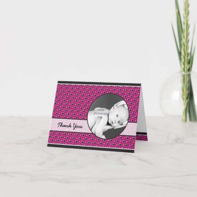 Sassy Polka Dots Photo Thank You Card - Purple (Front)