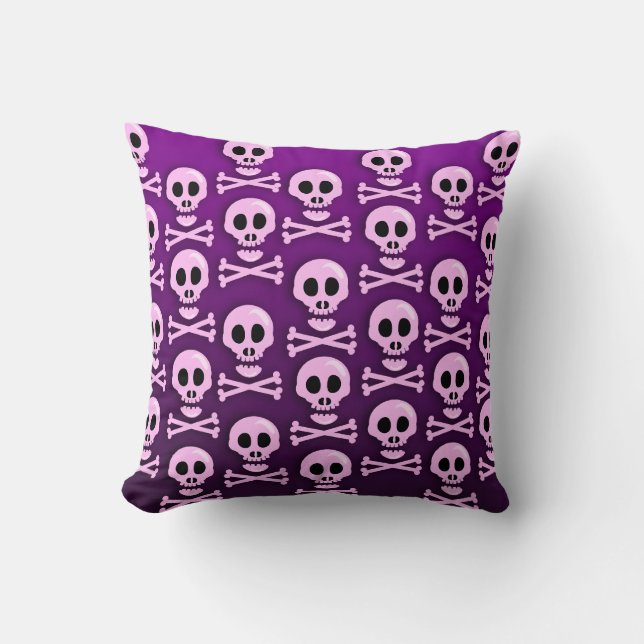 Sassy Purple Skull Crossbones Art Pattern Fun Cushion (Front)