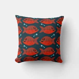 Sassy Red Fish Pattern Fun Retro Happy Design Cushion
