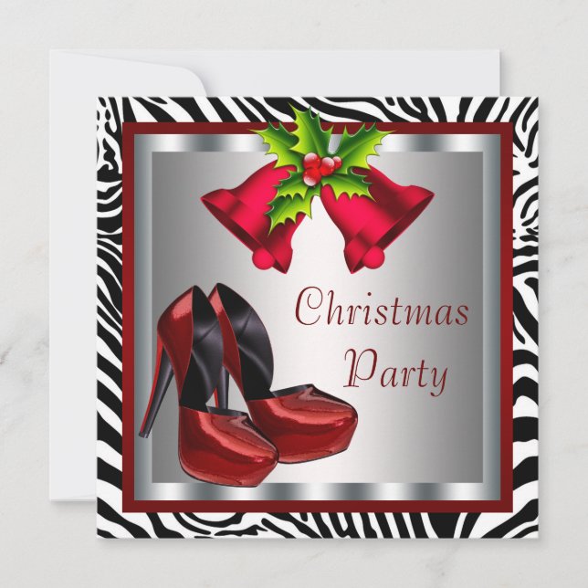 Sassy Red High Heel Shoes Zebra Christmas Party Invitation (Front)