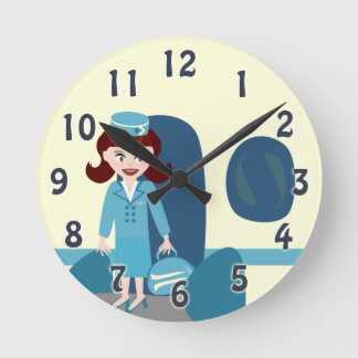 Sassy Retro Stewardess Round Clock