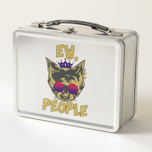 Sassy Royal Cat – "Ew. People" Funny Cat Lover Metal Lunch Box (Front)