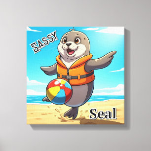 Sassy Seal   Cute Cartoon Kid's Nursery Art Canvas Print