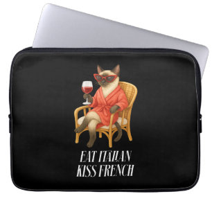 Sassy Siamese Cat is drinking Coffee Laptop Sleeve