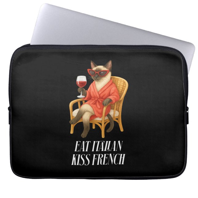 Sassy Siamese Cat is drinking Coffee Laptop Sleeve (Front)