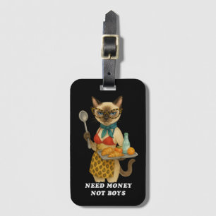 Sassy Siamese Cat Lunch Lady serving food Luggage Tag