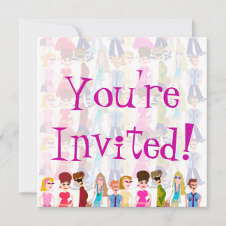 Sassy Sixties Kids Fun Retro Illustration Invitation