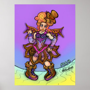Sassy Steampunk Lady With Top Hat And Wings Art Poster