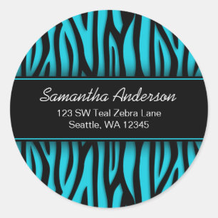 Sassy Teal Blue Zebra Custom Address Label