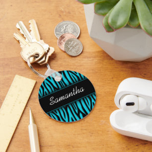 Sassy Teal Blue Zebra Personalised Key Ring