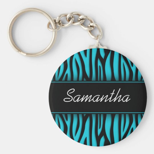 Sassy Teal Blue Zebra Personalised Key Ring