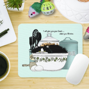 Sassy Tuxedo Cat Vintage Bowl Aqua Retro Kitchen  Mouse Mat