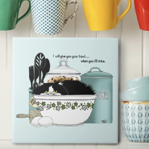 Sassy Tuxedo Cat Vintage Bowl Aqua Retro Kitchen  Tile