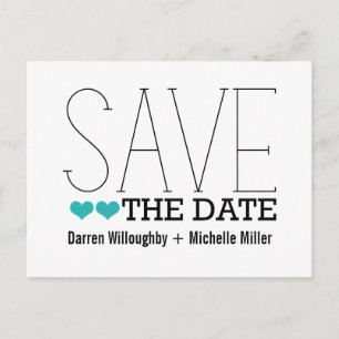 Sassy Typography Save the Date Postcard, Aqua Announcement Postcard