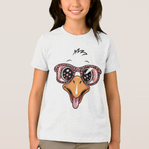 Sassy Valentine Goose Face with Leopard Sunglasses Tri-Blend Shirt