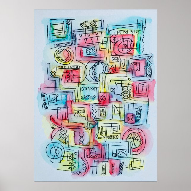 Sassy-Whimsical Modern Geometric Watercolor Poster (Front)