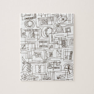 Sassy-Whimsical Modern Ink Doodle Pattern Jigsaw Puzzle