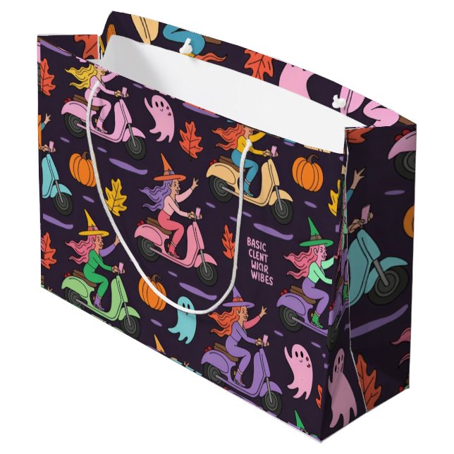 Sassy Witch Moped Pattern – Cute Pastel Witches  Large Gift Bag (Back Angled)