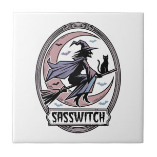 Sassy Witch Shirt Vintage Halloween Art_1 Tile