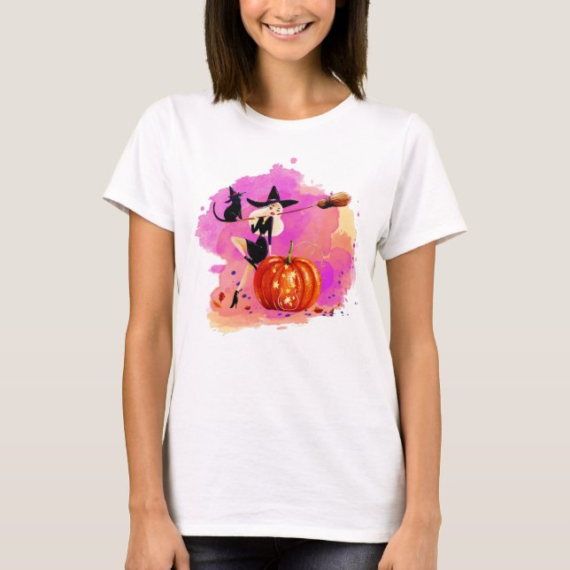 Sassy Witch With Cat Woman's T-Shirt (Front)