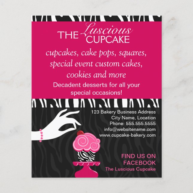 Sassy Zebra Cupcake Bakery Promotional Flyer (Front)