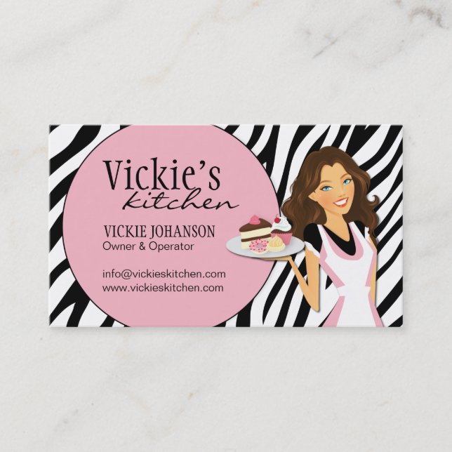 Sassy Zebra Print Bakery Business Card (Front)