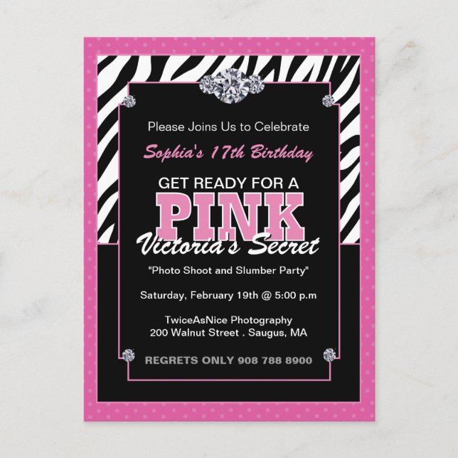 Sassy Zebra Print Birthday Party Invites (Front)
