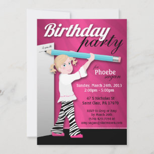 Sassy Zebra Print Girl Birthday Party Invitations