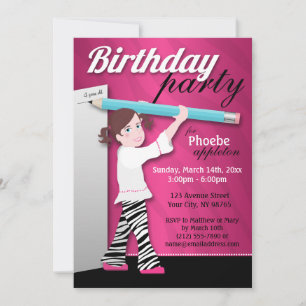 Sassy Zebra Print Girl Birthday Party Invitations