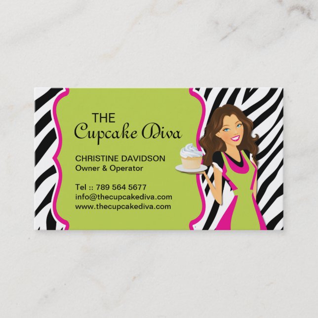 Sassy Zebra Stripe Bakery Business Card (Front)
