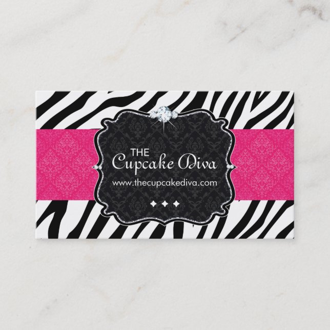 Sassy Zebra Stripe Cupcake Business Card (Front)