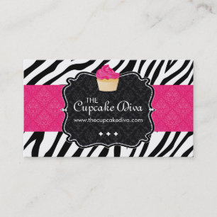 Sassy Zebra Stripe Cupcake Business Card