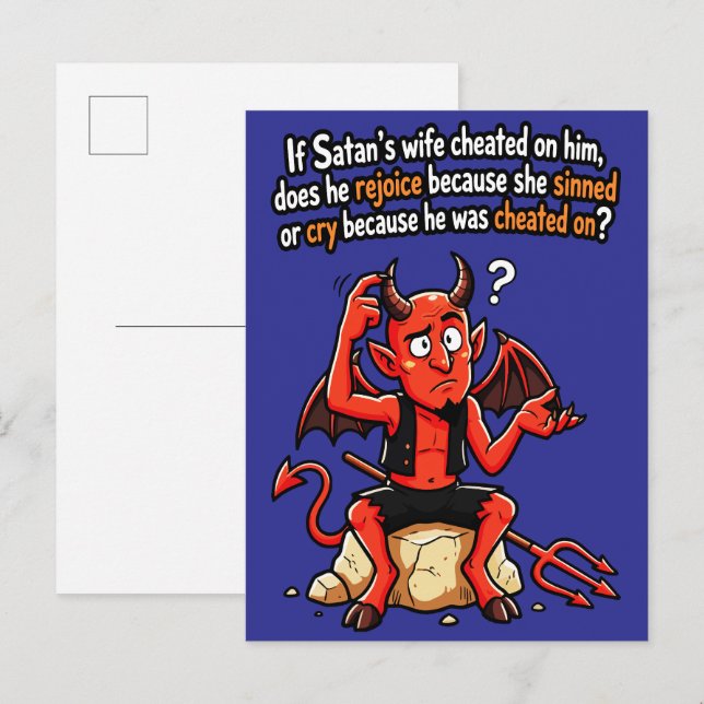 Satan Cheating Wife Sin Funny Devil Meme Postcard (Front/Back)