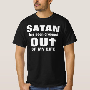 Satan crossed out, Jesus in T-Shirt