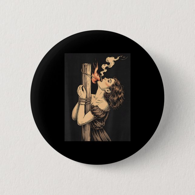Satan Devil Hell Witch With Flames Cigarette Occul 6 Cm Round Badge (Front)
