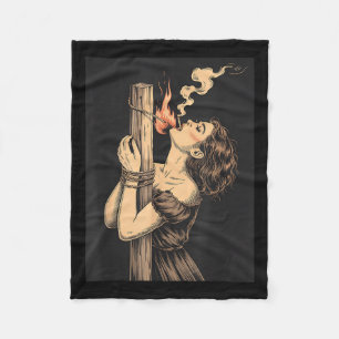 Satan Devil Hell Witch With Flames Cigarette Occul Fleece Blanket