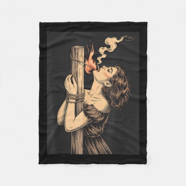 Satan Devil Hell Witch With Flames Cigarette Occul Fleece Blanket (Front)