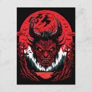 Satan Evil Face   Demon Head Graphic Design Postcard