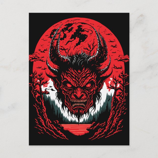 Satan Evil Face | Demon Head Graphic Design Postcard (Front)