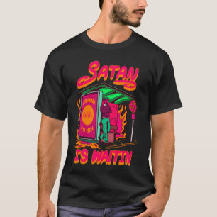 Satan Is Waitin Satanic Horror Devil Pentagram 666 T-Shirt