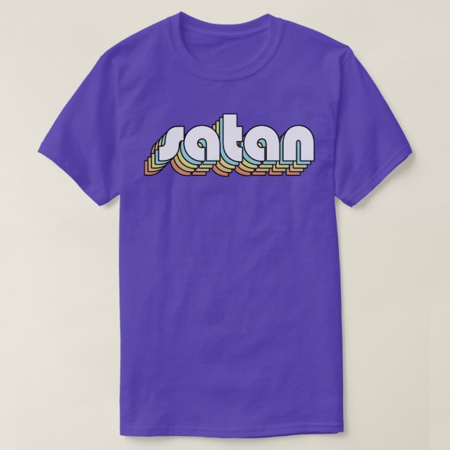 Satan Retro Rainbow Typography Faded Style T-Shirt (Design Front)