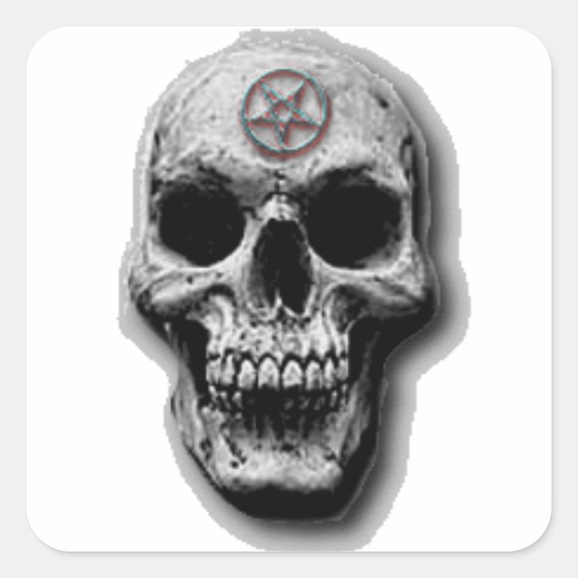 Satanic Evil Skull Design Square Sticker (Front)