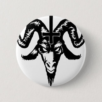 Satanic Goat Head with Cross (black) 6 Cm Round Badge