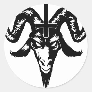 Satanic Goat Head with Cross (black) Classic Round Sticker