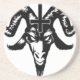 Satanic Goat Head with Cross (black) Coaster