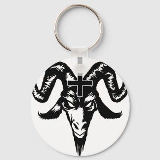 Satanic Goat Head with Cross (black) Key Ring