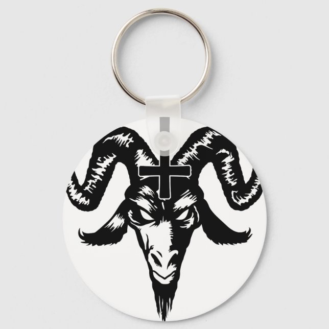 Satanic Goat Head with Cross (black) Key Ring (Front)