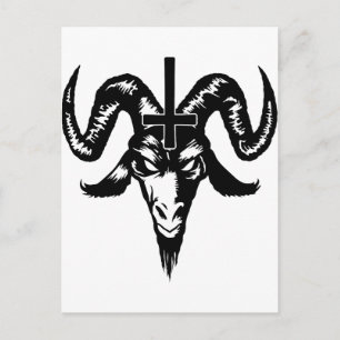Satanic Goat Head with Cross (black) Postcard