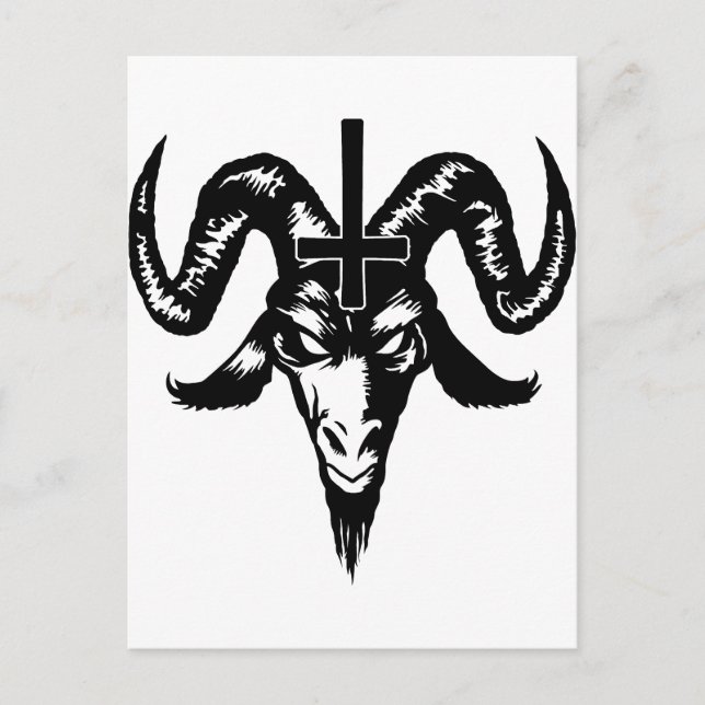 Satanic Goat Head with Cross (black) Postcard (Front)