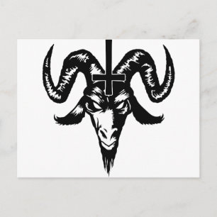 Satanic Goat Head with Cross (black) Postcard